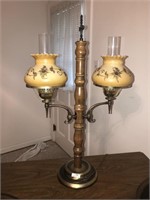 Vintage 2 Head Table Lamp w/Globes Ruffled Gold