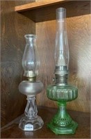 Vintage Aladdin Green Vasoline Glass Oil Lamp +