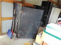 Very large garage shelf unit.  Metal with a wood