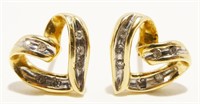 14K Y Gold & Dia Heart Earrings Missing 1 Dia 1.8g