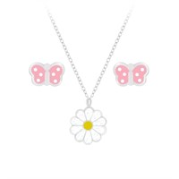Daisy Pendant & Pink Butterfly Earrings