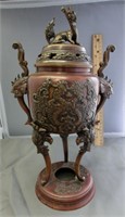 DG45- Chinese bronze Dragon urn w/lid 13" tall