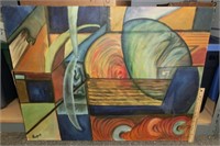 DG97- Abstract oil on canvas signed Akyiez