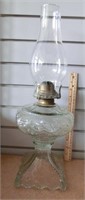C-15 pressed glass oil lamp w/foliate motif c.1880
