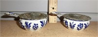 C-15 pr. Delft & silver plate ornate tea strainers