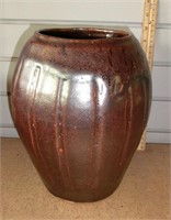 C-15 10" brown glazed earthenware Chinese vase