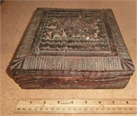 C-15 8" square carved wood paper lined humidor box