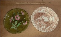 C-15 majolica 9" floral plate & Doulton Lambeth
