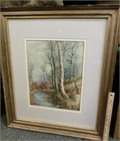 C-15 wooded stream watercolor unsigned 24" x30"