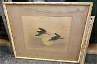 C-15 Japanese wood block of flying Geese signed