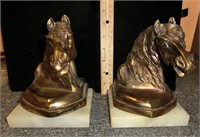 C-55 spelter horse head bookends w/onyx bases