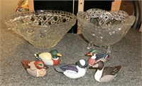 C-55 5 Avon collector ducks, round pattern glass