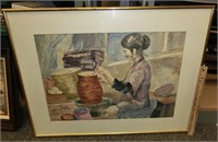 C-55 unsigned watercolor Potter at Her wheel