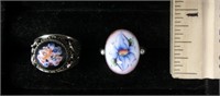 C-55 2 costume jewelry rings w/porcelain insets