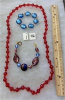 I-46 art glass beaded necklace & 2 bracelets
