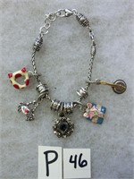 P-46 costume jewelry charm bracelet silver plated
