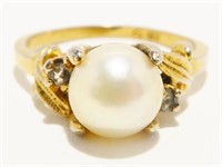 Gold Over Sterling Silver Pearl Ring Sz 7 2.8g