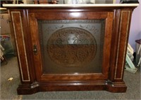 C-251marble top burl console w/ornate etched