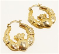 14K Y Gold Irish Claddagh Hoop Earrings 3.1g