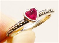 Petite Sterling Silver Gemstone Heart Ring 2.1g