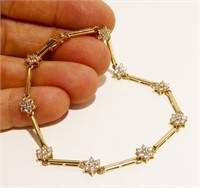 14K Y Gold & CZ Flower Bracelet 7.25" 5.15g