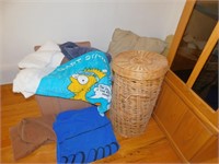 WHICKERED BASKET; PILLOWS; TOWELS; CRATE