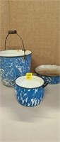Blue & White Enamelware Splatterware Bucket,Pan
