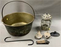 Country Decor Lot: Brass Bucket, Light & More