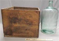 Antique Advertising Box Crate and Glass Jug