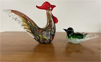 GLASS  ROOSTER AND BIRD