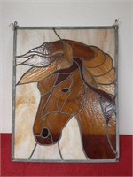 VINTAGE 24X18 STAINED GLASS HORSE WALL HANGER