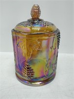 carnival glass jar w/ lid