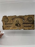 1864 50 Dollar Confederate Civil War Bank Note.