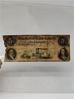 1840-50's OMAHA,NEBRASKA $5 Omaha Citibank and