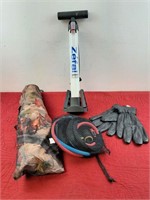 VARIOUS ITEMS- BIKE PUMP,  LEATHER GLOVES & MORE