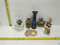 oil lamp, figurines & misc glassware