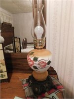 GWTW style lamp with floral design and brass