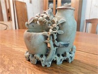 Carved soapstone double vase, 7.5"t and 6.5"w