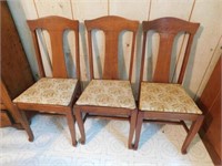 Three Oak T back dining chairs