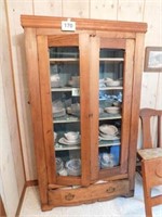 Chestnut? China cabinet, 2 glass doors over 1