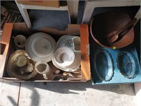 lot of dishes, wooden salad bowl, cutlery etc