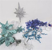 Blue Christmas Tree Decoration Ribbon Flowers Top