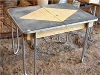 Retro Chrome Table w/ Wood Top, 42" x 30" x 30"