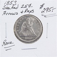 Rare 1853 Arrows & Rays Silver Seated Quarter