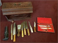 Wooden box with knives