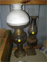 2 oil lamps tallest 19"