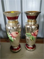 2 mercury glasses and vase 9" tall