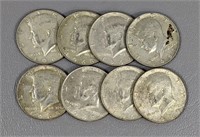 Eight 40% Silver Kennedy Half Dollars