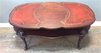 VTG. LEATHER INLAID METAL BASE COFFEE TABLE