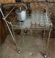 Glass & Metal Rolling Wine Bar Service Cart